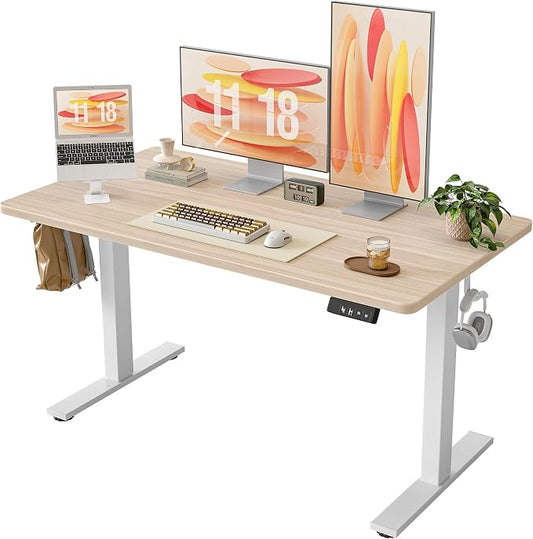 TIQLAB 55 * 28 Inches Standing Desk, Adjustable Height Stand up Desk,Sit Stand Home Office Table with Splice Board, Light Walnut by TIQLAB