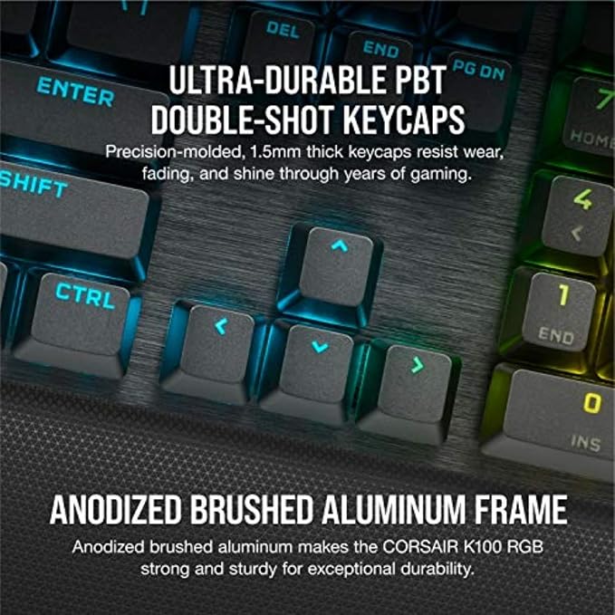 Corsair K100 RGB Mechanical Gaming Keyboard - Cherry MX Speed RGB Silver Keyswitches - PBT Double-Shot Keycaps - Elgato Stream Deck and iCUE Compatible - QWERTY NA Layout - Black - Image 7