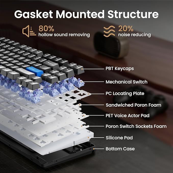 Kisnt KN85 Wireless Mechanical Keyboard, 75% Layout, Bluetooth/2.4GHz/USB-C, Custom RGB Backlit, Hot-Swappable Linear Switch, Creamy Sound for Gaming/Typing (Textured Black) - Image 8