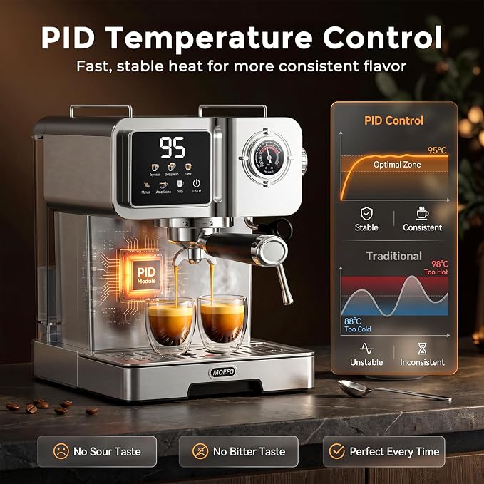 58mm Espresso Machine with Milk Frother, 20 Bar Semi-Automatic Coffee Maker, Visual Pressure Gauge & Touchscreen LCD Display, Professional Home Espresso Machine for Latte & Cappuccino, Silver - Image 4