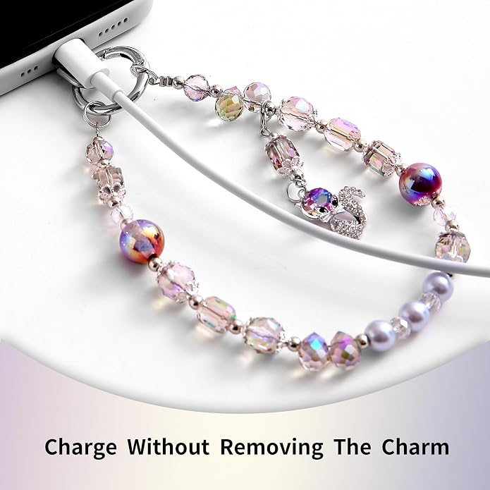 Phone Charm with Beaded Crystals, Anti-Theft Phone Strap, Hands-Free & Detachable Cellphone Lanyard, Cellphone Chain Wristlet with Tether Tab - Image 6
