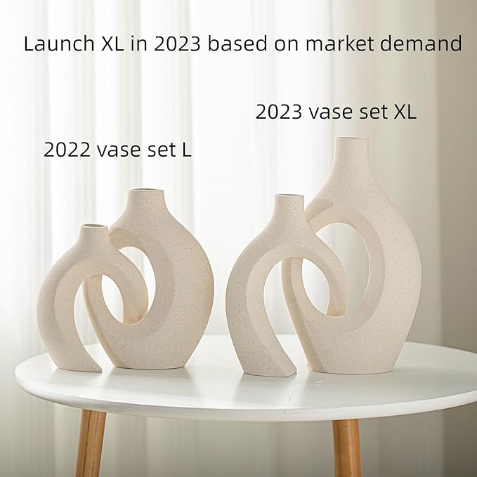 Lvases Snuggle Hollow Ceramic Vase Set of 2, Boho ins Style Round Nordic Mid Century Modern Aesthetic Decorative Vase for Home Decor (Cream W 6.8" X H 11") - Image 2