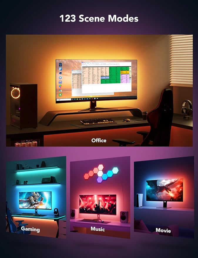 Govee Gaming Light for Monitor G1, RGBIC LED Backlight for 27-34 Inch PC | Smart LED Lights for Monitors with Color Matching, Adapts to Curved Monitors, Double Strip Light Beads with 123 Scene Modes - Image 5