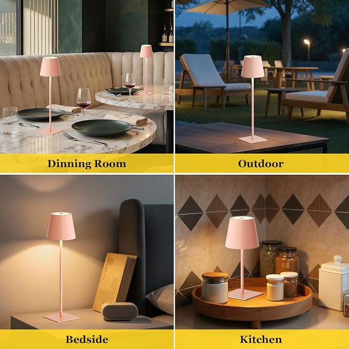 Kakanuo Pink Cordless Rechargeable Table Lamp 5000mAh Battery Operated Lamps, 3 Colors Stepless Dimming Touch Lamp for Living Room, Kitchen Counter, Dining, Outdoor Patio, 2 Pack - Image 3