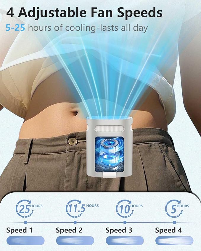 Shirt Fan Clip on Belt Hip Pants Back- Personalized Portable Waist Fans that Blow Cold Air,USB Chargeable Hangs round Neck Cooler Ac,Silencioso Waist Band Body Cooling Products for Woman Man Kid Gray - Image 2