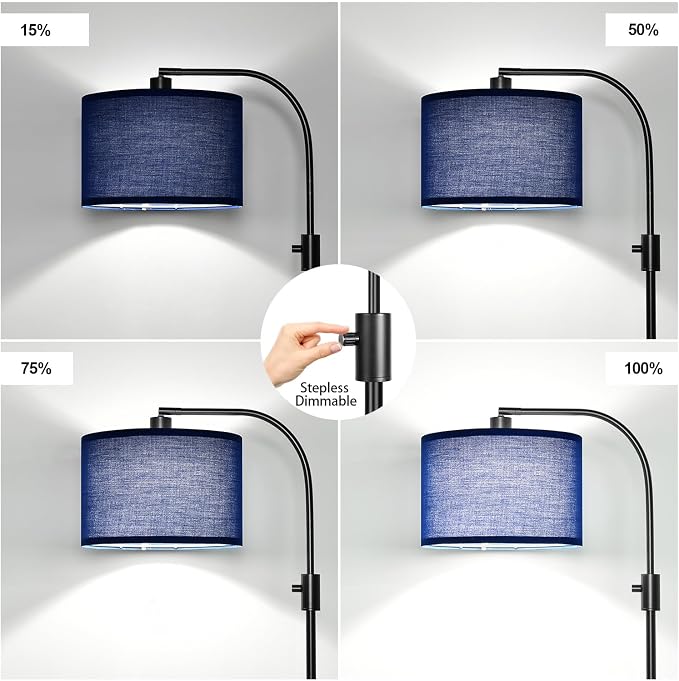 Nintiue Upgraded Modern Arc Dimmable Tall Standing Floor Lamp with Blue Shade, 1200 Lumens LED Bulb Included, for Living & Reading Room, Bedroom, Office & Nursery, Black - Image 3