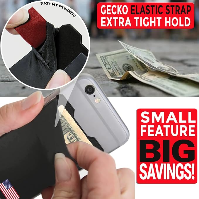 Phone Wallet - Adhesive Card Holder - Cell Phone Pouch - Stick on Lycra Pocket by Gecko - Carry Credit Cards and Cash - Image 7