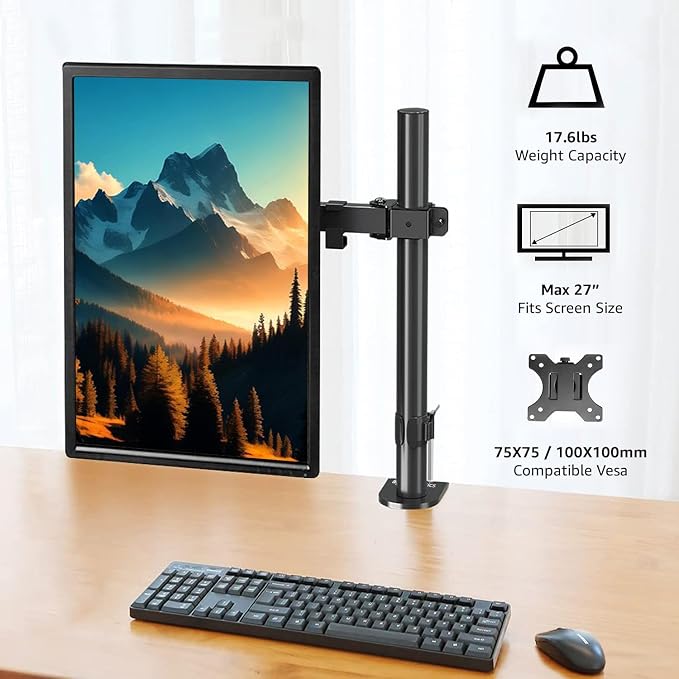 Amazon Basics Single Computer Monitor Stand with Tilt and Rotation,Height Adjustable VESA Desk Arm Mount,Steel,30 inches,Black,(Pack of 6) - Image 5