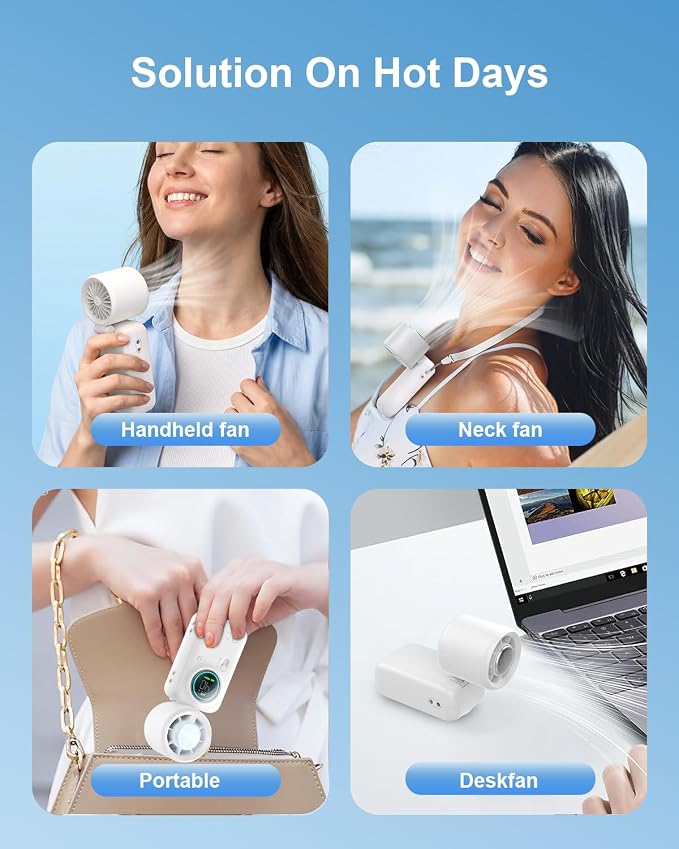 Handheld Turbo Fan with Ice Cooling, High Speed Personal Fan, Neck Fan Rechargeable Battery Up to 20H, Mini Pocket Fan for Outdoor Work, Office Desk, Home Watching Game, Travel, Beach Gifts - Image 7