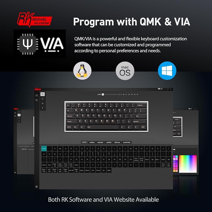 RK ROYAL KLUDGE RK61 Wired 60% Mechanical Gaming Keyboard Programmable QMK/VIA RGB Backlit 61 Keys Ultra-Compact Hot Swappable Brown Switch White - Image 8