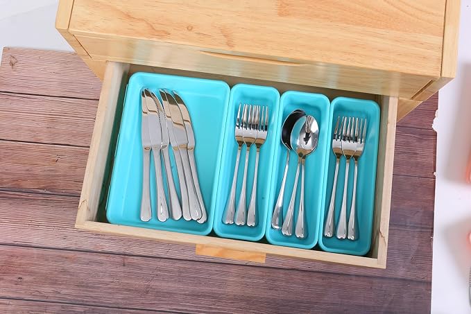 Kutesna 15PCS Interlocking Drawer Organizer, Plastic Desk Organizer Set | 3-Size Versatile Storage Bins,BPA-free,Non-slip, Fits Any Drawer for Cosmetics,Bathroom, Tools,Kitchen and Office（Blue&Green） - Image 5