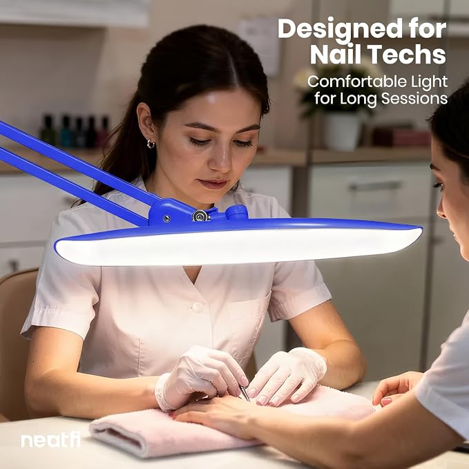 Neatfi XL 2200 Lumens 24W LED Desk Lamp – Shadow-Free Task Lighting | 4-Level Dimming | Home Office & Crafts Use | 20-Inch Wide Head (Sapphire Blue, Non-CCT with Clamp) - Image 2