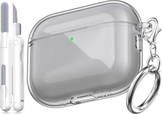 for AirPods Pro 3 Clear Case 2025, Military-Grade Shockproof, Soft TPU Highly Transparent Anti-Yellowing for AirPods Pro 3 Case with Cleaning Kit & Cute Round Buckle, Clear Black by MHYALUDO