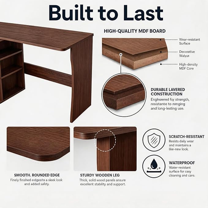 Garvee L Shaped Desk with Storage Shelves, Small Corner Desk for Small Spaces, Corner Table with 3 Tier Shelves, Home Office, Writing Study Gaming Desk, Walnut Wood - Image 6