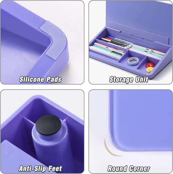 SELEAD Desktop Glass Whiteboard with Storage, Small Dry Erase White Board Computer Pad Keyboard Stand for Home, School, Office Desk Accessories - Purple - Image 5
