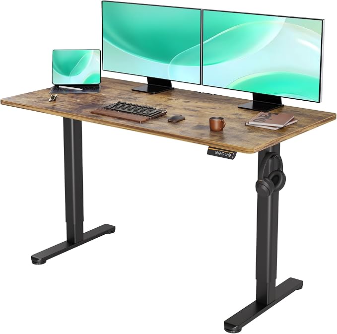 YDN 55 x 24 Inch Vintage Brown Electric Standing Desk | Adjustable Height, Sit Stand, Cable Management, Ergonomic, Home Office by YDN