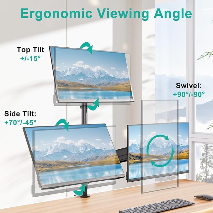 WALI Triple Monitor Mount for 13-27 inch Screens, Taller 3 Monitor Desk Mount, up to 19.8lbs, 31.9 inch Height Max, Adjustable Triple Monitors Stand, VESA 75/100mm (GSDM003S), Black - Image 3