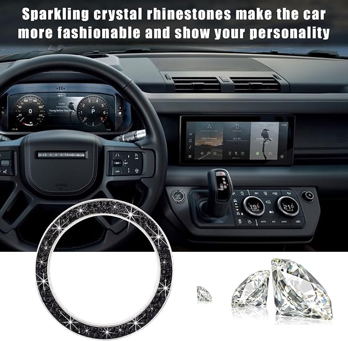 Kewucn 2 PCS Bling Crystal Double Rhinestone Car Engine Start Decoration Ring, Sparkling Push Start Button Sticker, Key Ignition & Knob Ring Decoration, Bling Car Interior Accessory(Black) - Image 5