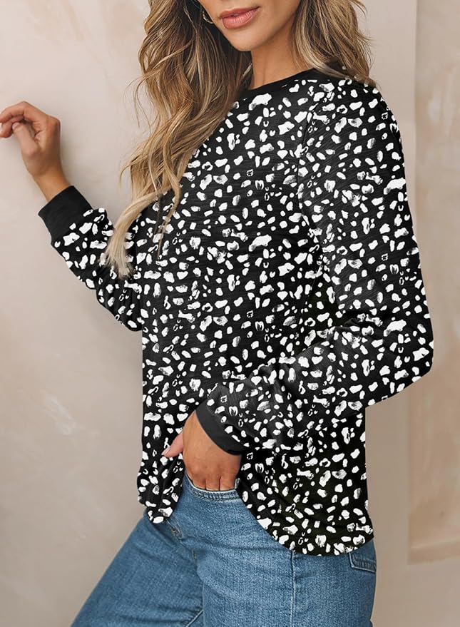 EVALESS Womens Crewneck Long Sleeve Tops Casual Polka Dots Tops Fall 2026 Tshirts Shirts - Image 3