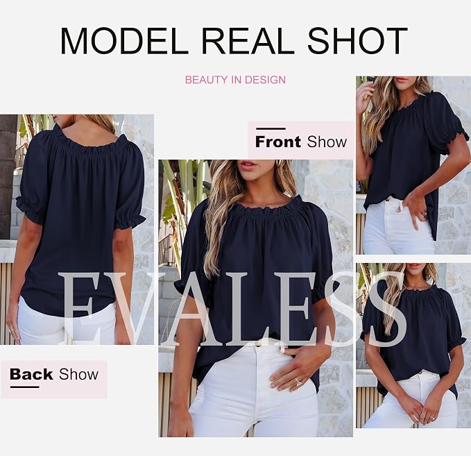 EVALESS Womens Tops Off The Shoulder Blouses for Women Dressy Casual Cute Puff Sleeve T Shirts Fashion 2026 - Image 5