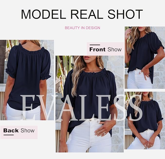 EVALESS Womens Tops Off The Shoulder Blouses for Women Dressy Casual Cute Puff Sleeve T Shirts Fashion 2026 - Image 5