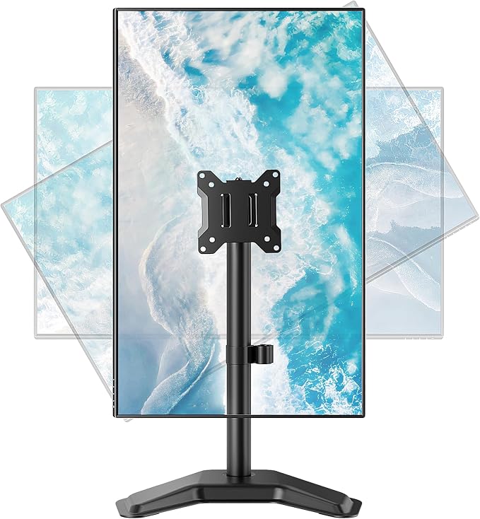 monTEK Freestanding Single Monitor Stand for 17-32" Screens, 22 lbs | Solid V-shaped base, single-screen full-motion arms, height adjustment, tilt, swivel, rotation and VESA 75/100 by monTEK
