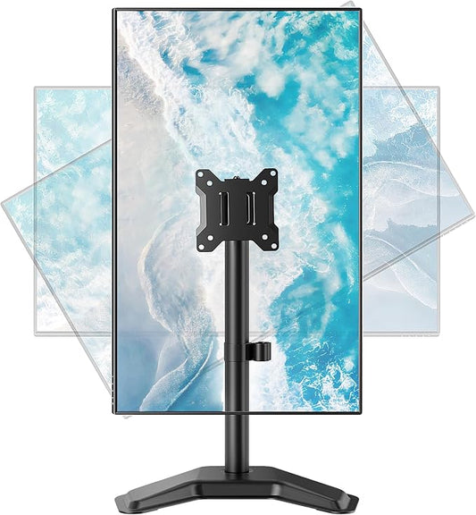 monTEK Freestanding Single Monitor Stand for 17-32" Screens, 22 lbs | Solid V-shaped base, single-screen full-motion arms, height adjustment, tilt, swivel, rotation and VESA 75/100 by monTEK