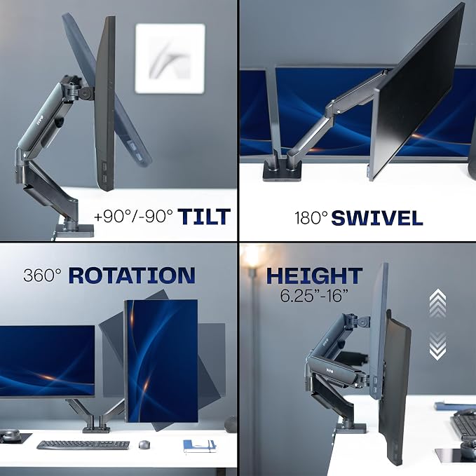 VIVO Dual Monitor Stand, Fully Adjustable Arms for 17 to 32 inch Screens, Mechanical Articulating Desk Mount, Gaming and Office Setups, VESA 75x75, 100x100, Max 19.8 lbs, Classic, Black, STAND-V002O - Image 8