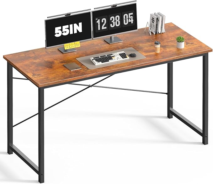 DUMOS 55 Inch Small Computer Desk, Gaming Desks for Home Office Bedroom | Modern Study Writing Work Table, Craft PC Desk Simple Workstation with Reinforcement Structure, Rustic Brown by DumosLifestyle