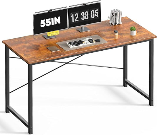 DUMOS 55 Inch Small Computer Desk, Gaming Desks for Home Office Bedroom | Modern Study Writing Work Table, Craft PC Desk Simple Workstation with Reinforcement Structure, Rustic Brown by DumosLifestyle