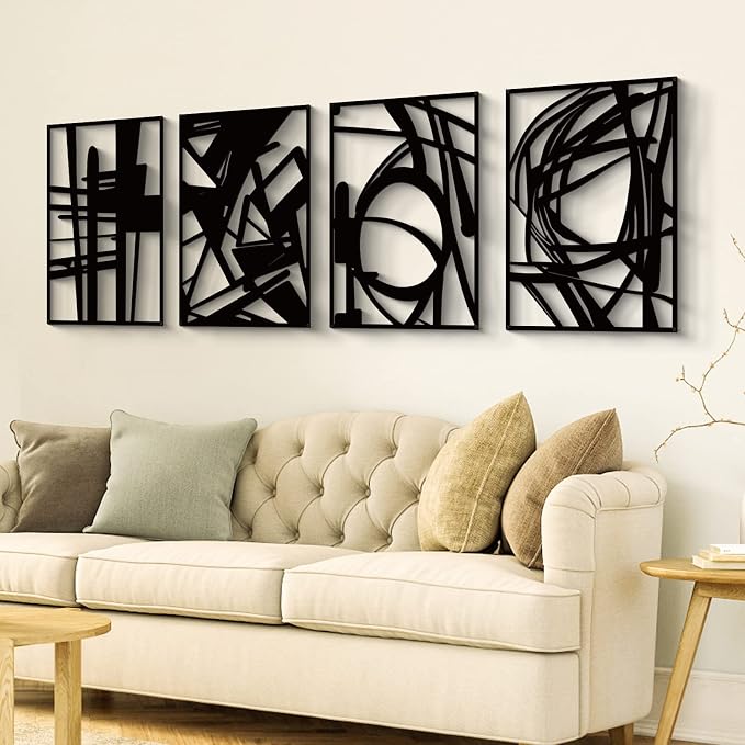 Glamativity Large 4 Pack Black Abstract Metal Wall Art, Minimalist Décor Single Line Art Wall Décor, 3D Textured Metal Wall Sculptures, for Living Room Bedroom Bathroom Study Room (Black, L Size 22.5 - Image 2
