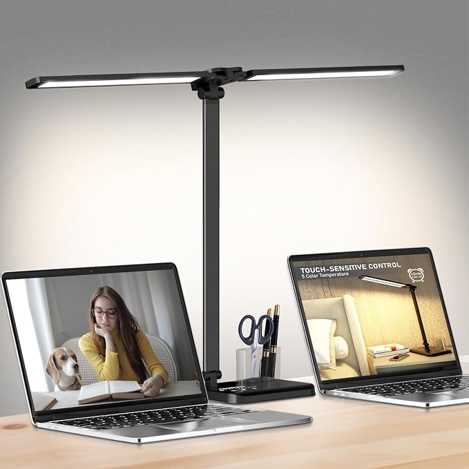 Dimmable LED Desk Lamp with USB Charging Port, 50 Lighting Modes Dual Swing Arm Architect Table Lamp Light Desk Lamp for Home Office Dorm Piano Nail by CHARYJOD
