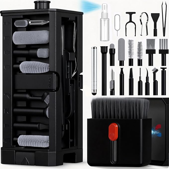 Inesore 32 in 1 Phone Cleaning Kit for iPhone AirPods MacBook Earbuds-Black | 32 tools for iPhone, AirPods, iPad, MacBook, keyboards, earbuds and camera lens; charging port, speaker and screen cleaning by Inesore