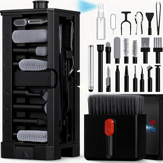 Inesore 32 in 1 Phone Cleaning Kit for iPhone AirPods MacBook Earbuds-Black | 32 tools for iPhone, AirPods, iPad, MacBook, keyboards, earbuds and camera lens; charging port, speaker and screen cleaning by Inesore