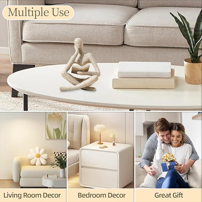 UTTCMK Bookshelf Decor Thinker Statue - Abstract Art Reading Thinker Sculpture Figurine Aesthetic, Modern Home Decoration for Living Room Office Shelves Coffee Table Desk Decor(Beige) - Image 6