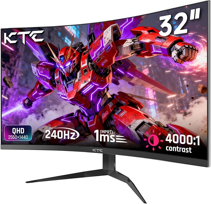 KTC 32 Inch 240Hz Curved Gaming Monitor, 2K 1440P PC Computer Monitor 1000R, 1ms (MPRT), 4000:1 Contrast, 122%sRGB, Adaptive Sync, HDMI Display Port, Tiltable, VESA Mount, H32S25E by KTC