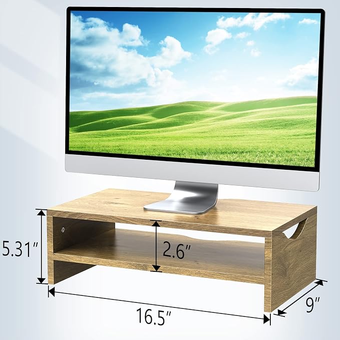 Zimilar Monitor Stand Riser, 2 Tiers Laptop Computer Monitor Riser for PC Screen, iMac, Desktop Wooden Screen Monitor Stand Riser with Storage Organizer for Home Office - Image 6