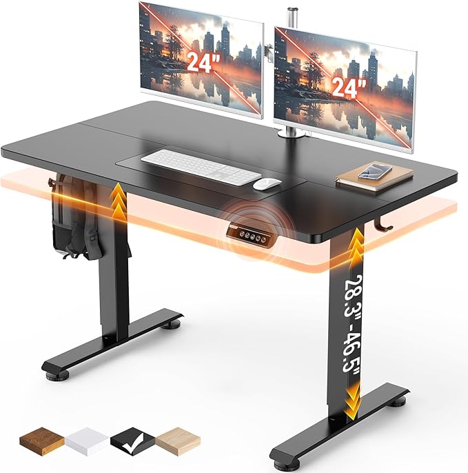 Veken Standing Desk, Black, 47.2×23.6 Inch | Height Adjustable Sit Stand Up Computer Tables for Home Office, Study , Writing, Suit students, employees and group work by Veken
