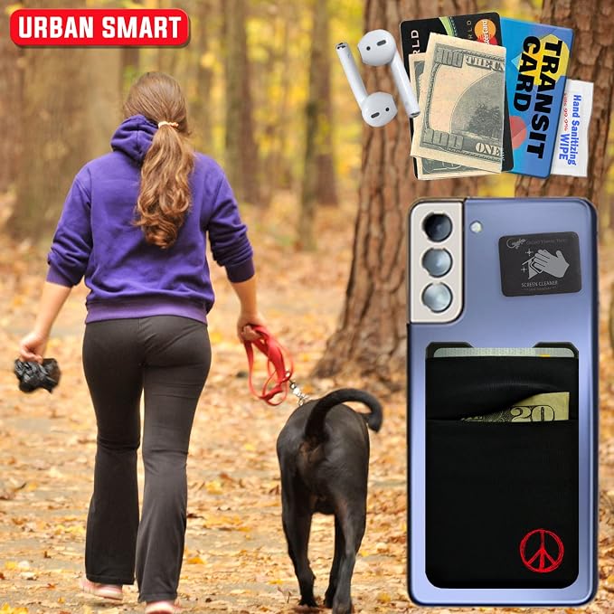 Gecko Travel Tech Double Pocket - Adhesive Card Holder - Cell Phone Pouch - Stick on Spandex Pocket - Carry Credit Cards and Cash (Peace) - Image 9