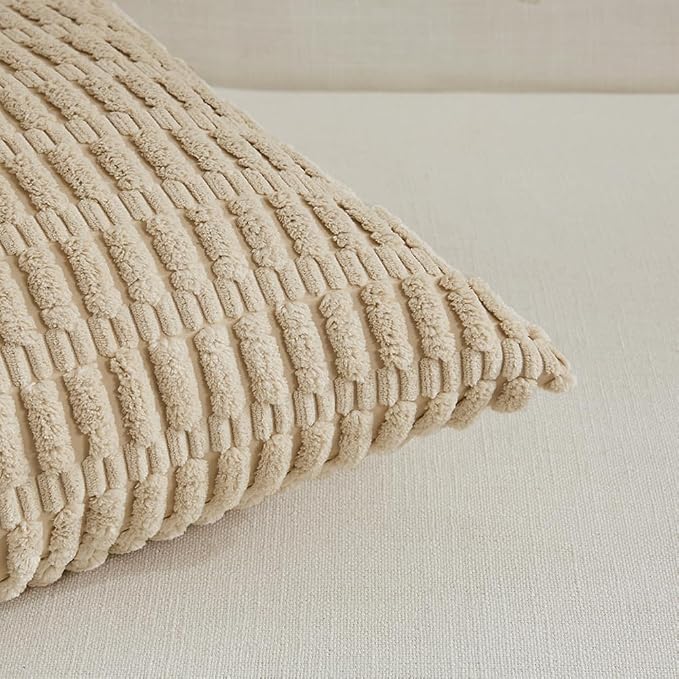 Fancy Homi 4 Packs Decorative Throw Pillow Covers for Living Room Couch Bed, Modern Farmhouse Boho Home Décor Accent Cushion Case, 24" x 16", Tan - Image 4