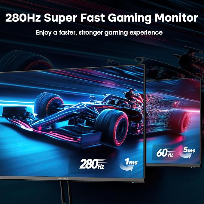 Amzfast 24.5 Inch 280Hz/240Hz FHD 1080p Gaming Monitor, 1ms Adaptive Sync, 3000:1, 126% sRGB, 93% DCI-P3, TÜV Rheinland Eye Care, HDMI 2.0 x 2 & DP 1.4 x 2, AMZG25X1 Pro - Image 2