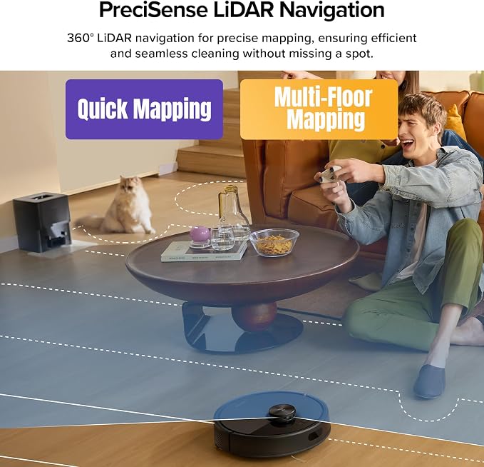 roborock Q7 M5+ Robot Vacuum and Mop, Up to 7-9 Weeks Self-Empty, 10000Pa | Upgraded from Q5 Max+, Dual Anti-Tangle System for Pet Hair & Carpet, PreciSense LiDAR Navigation, App Control, Black - Image 6