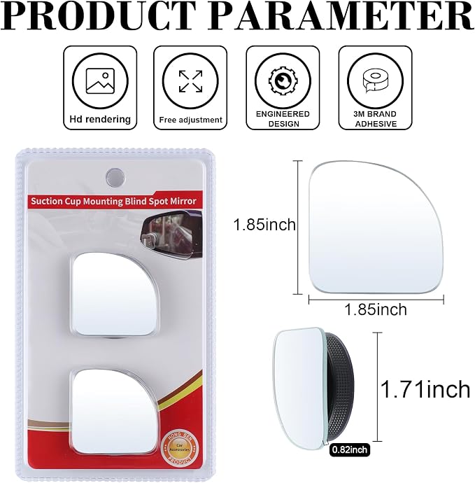 LivTee Blind Spot Car Mirror, Fan HD Glass Frameless Convex Side Mirror Blindspot, Reusable 360° Wide Angle Rear View Car Mirrors with Powerful Adjustable Suction Cup - Exterior Mirrors - Image 3