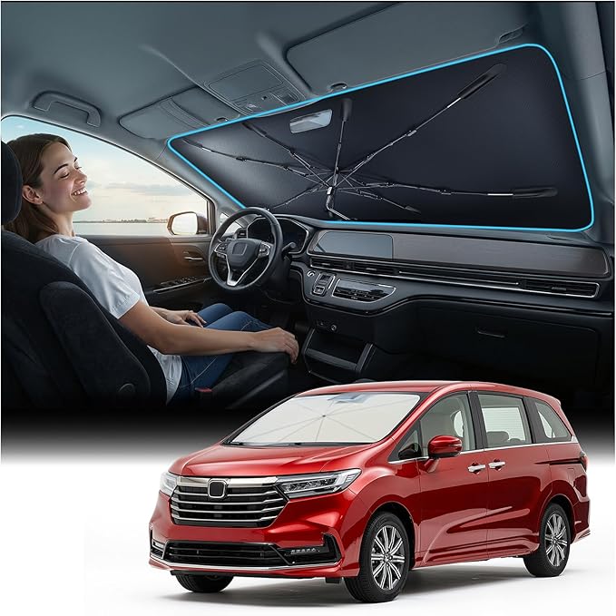 Nmoiss Windshield Sun Shade Umbrella for Honda Odyssey - [Vinyl Coating Heat Shield] Protect Car from Sun Rays & Heat Damage Keep Cool and Protect Interior, Spring Structure Edge by Nmoiss