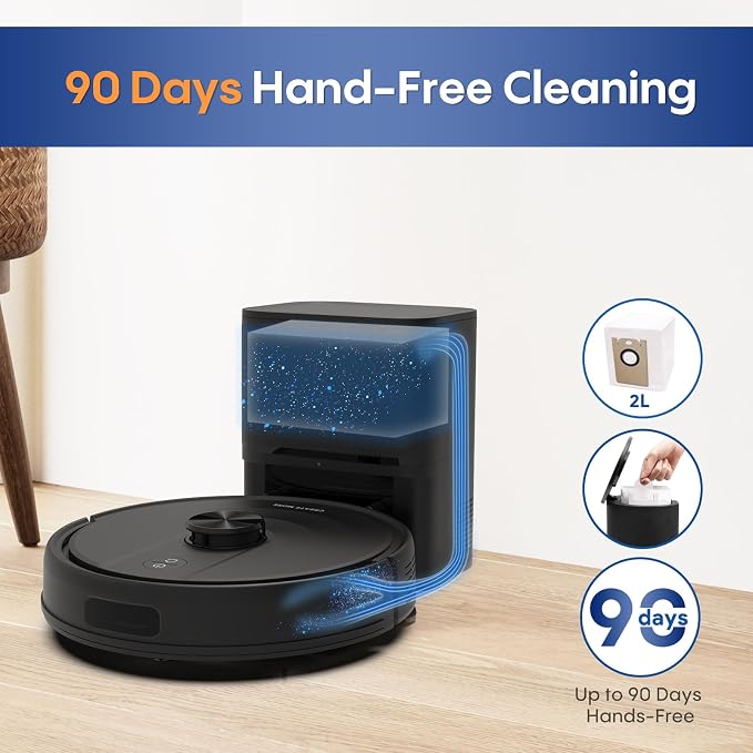 Bagotte Robot Vacuum and Mop Combo with LiDAR Navigation, Self-Emptying Robotic Vacuums Cleaner with 6000Pa Super Power, Mapping, 90 Days Hands-Free, Fast Home Mapping for Pet Hair, Hard Floors - Image 4