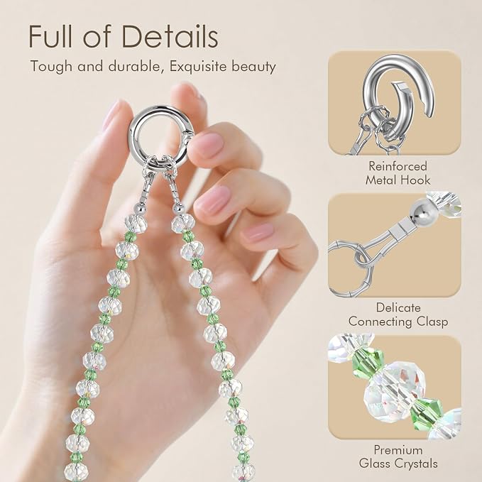SURPHY Phone Charm, Handmade Beaded Phone Wrist Strap with Tether Tab | Phone Charm Strap, Phone Chain with Premium Metal Buckle, Wrist Strap Fits Cellphone Cases, Wallets, Bags, Keys - Image 4