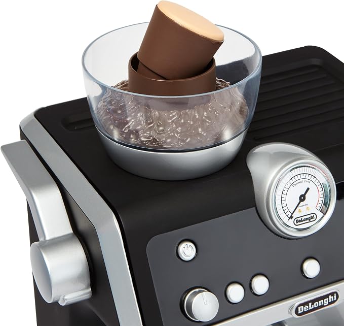 Casdon De'Longhi Toys Barista Coffee Machine. Toy Kitchen Playset for Kids with Moving Parts, Realistic Sounds and Magic Coffee Reveal. For Children Aged 3+, Silver, Black - Image 9