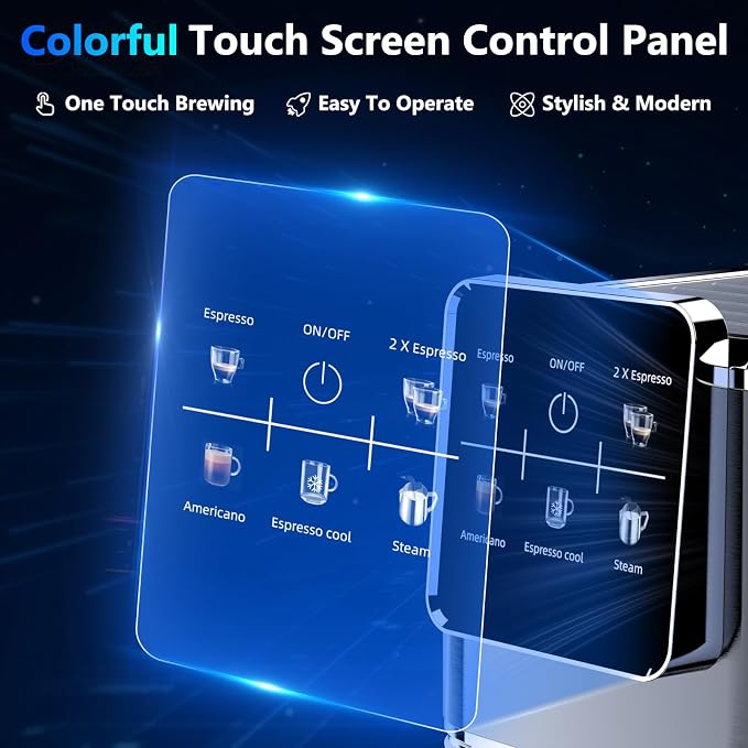 URintells Cuising Espresso Machine with Touchscreen And Cold Brew | 20Bar Pump,Stainless Steel Espresso Maker with Powerful Steam Milk Frother for Cappuccino Latte,Iced Americano - Image 2
