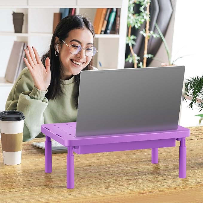 WALI Computer Monitor Stand with Storage, Desk Monitor Riser 3 Height Adjustable, Laptop Riser with Airflow Vents, Desk Organizer for Computer, Laptop, Printer (PTT002-V), 1 Pack, Violet - Image 8