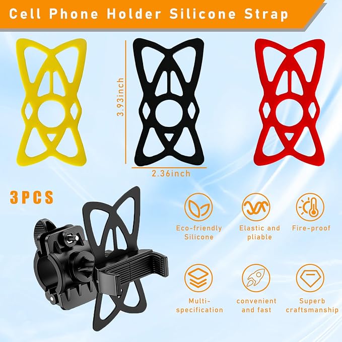 Ziciner 3 PCS Bike Phone Mount Holder Band, Elastic Smart Phone Security Silicone Strap for Motorcycle Bike Phone Mount, Universal Bike Accessories Replacement Parts for Most Cell-Phone (Style 2) - Image 2
